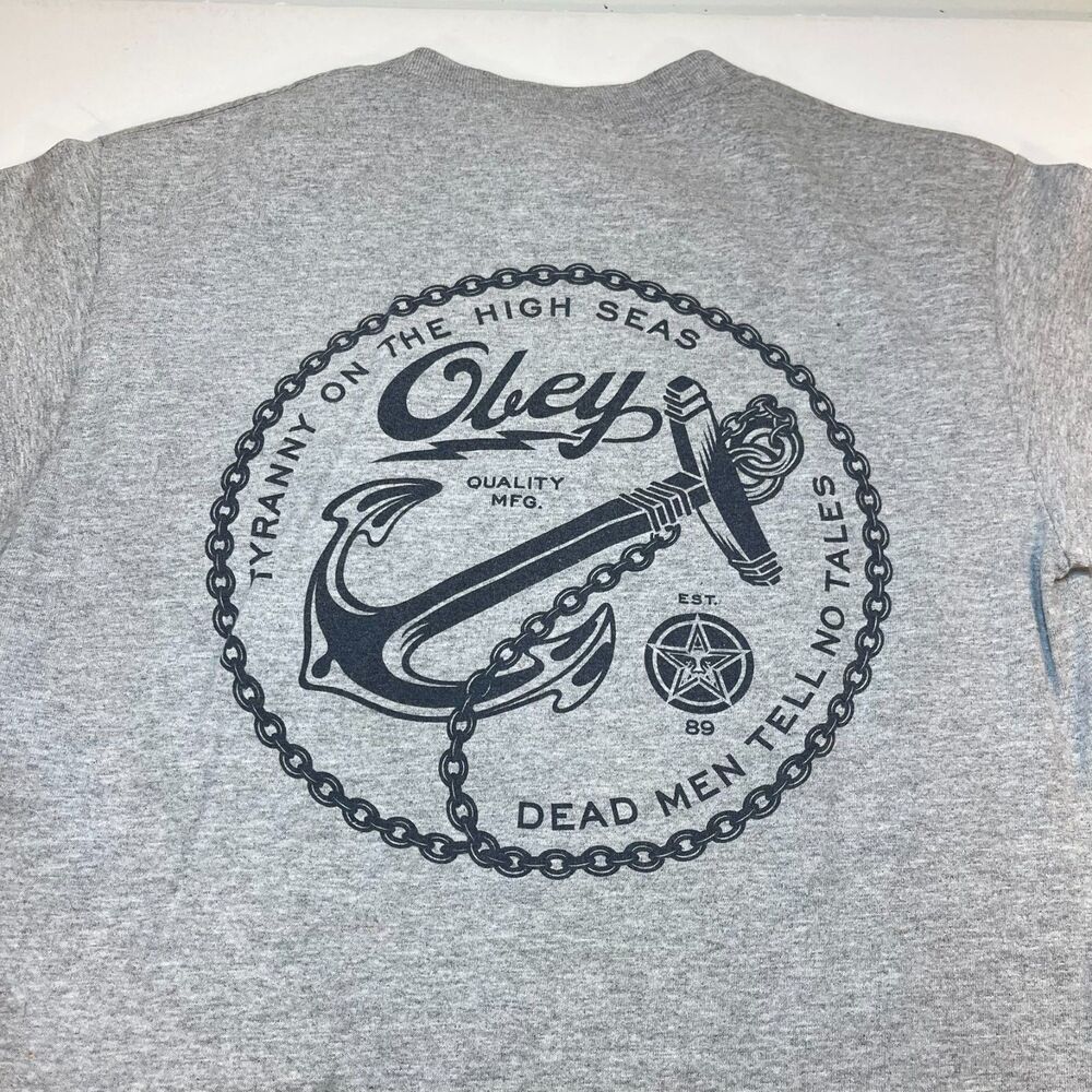 VINTAGE Y2K OBEY anchor tattoo art T Shirt Sz Mens S